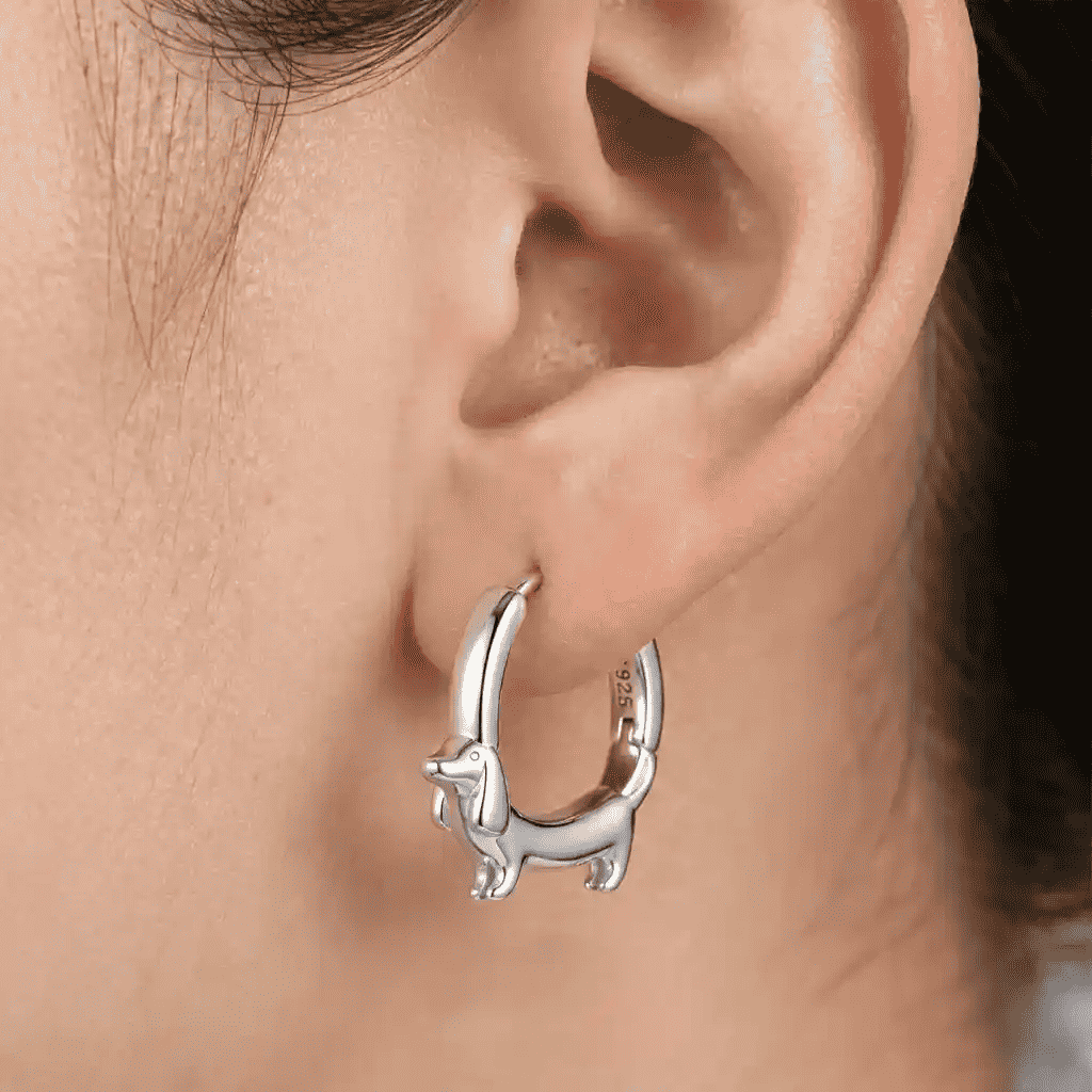 925 Sterling Silver Dachshund Hoop Earrings