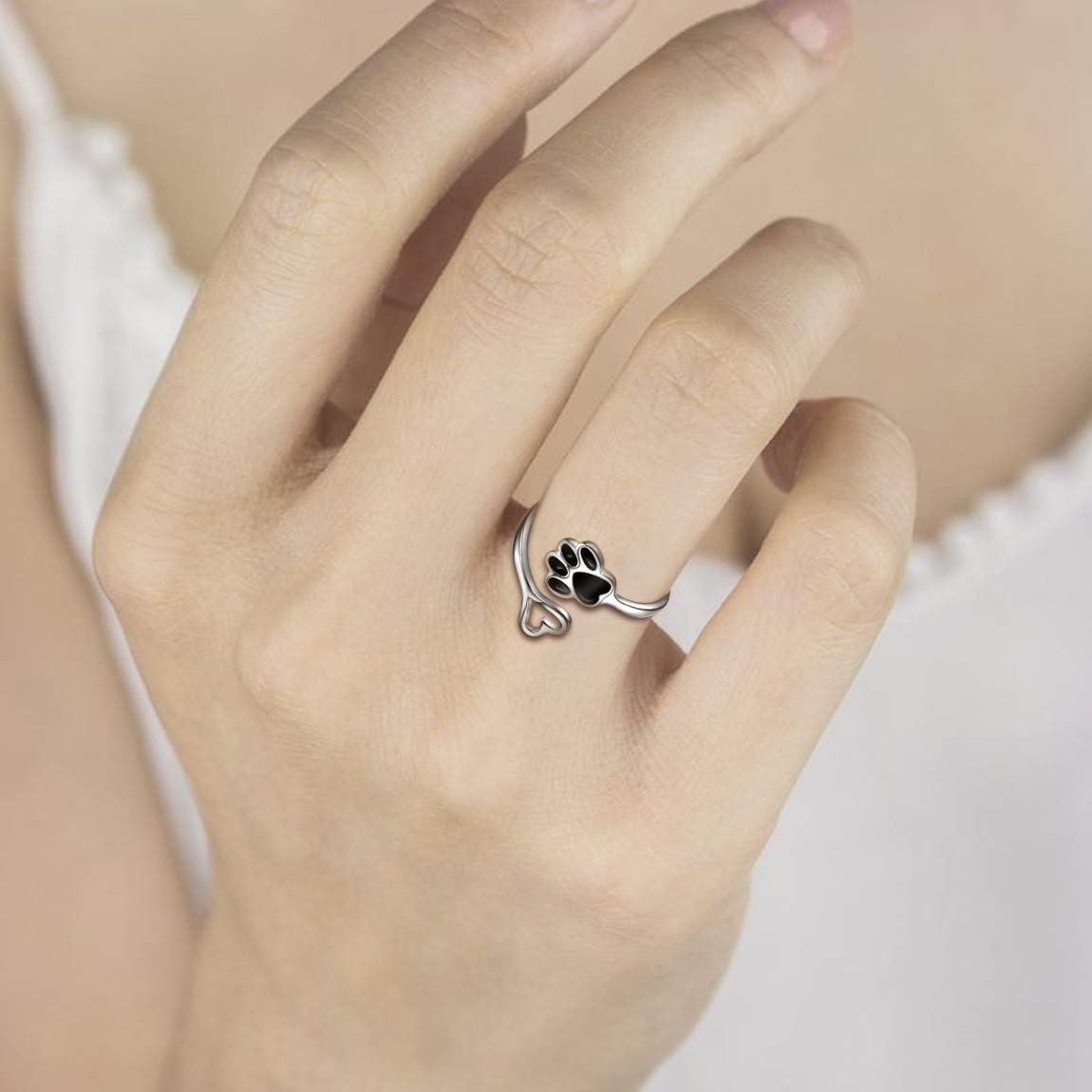 Handcrafted Paw & Heart Ring – Adjustable 925 Sterling Silver VIP