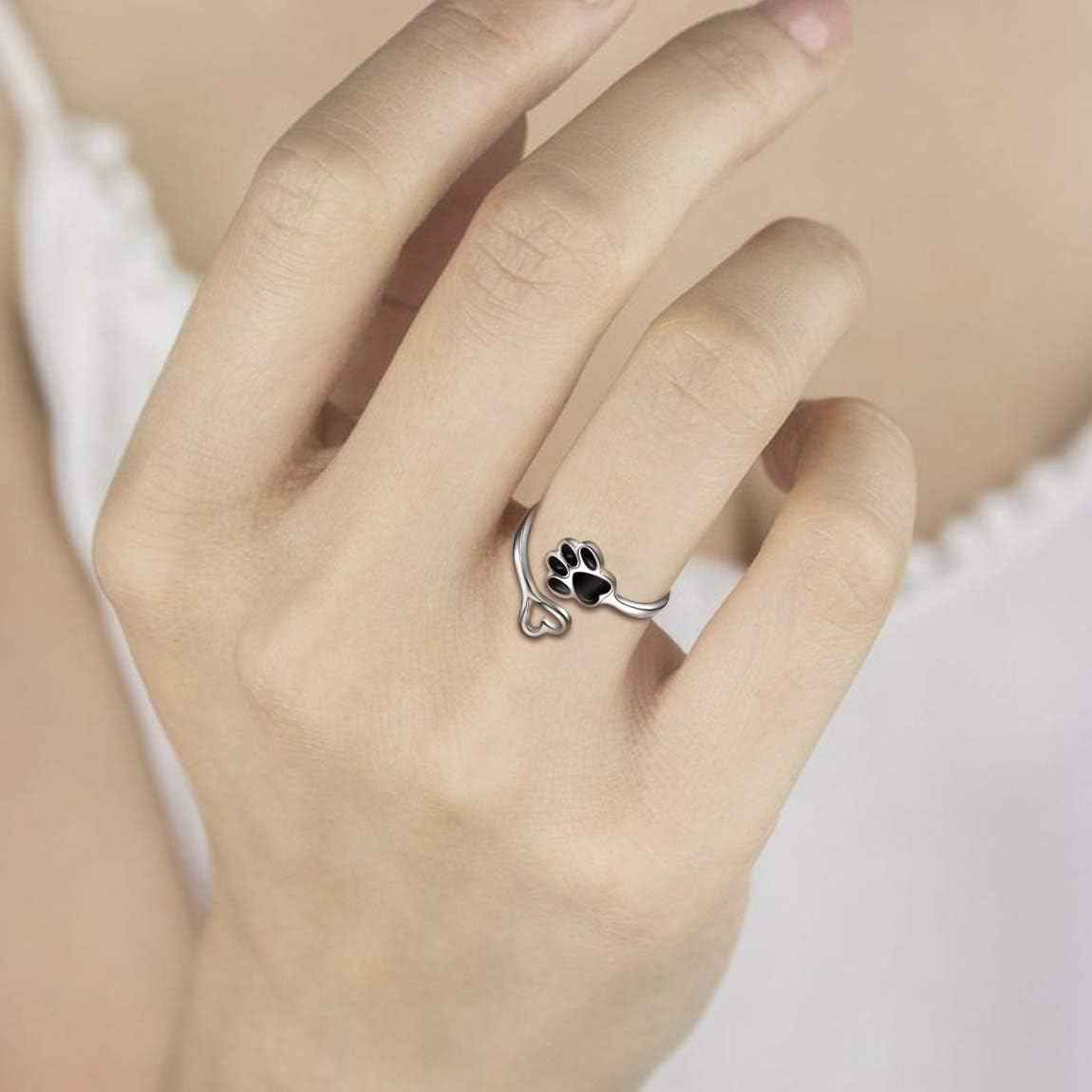 Handcrafted Paw & Heart Ring – Adjustable 925 Sterling Silver VIP
