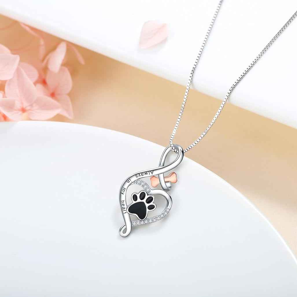 Lucky Paw Necklace with Heart, Bone & Infinity – “Always in My Heart” Pendant VIP