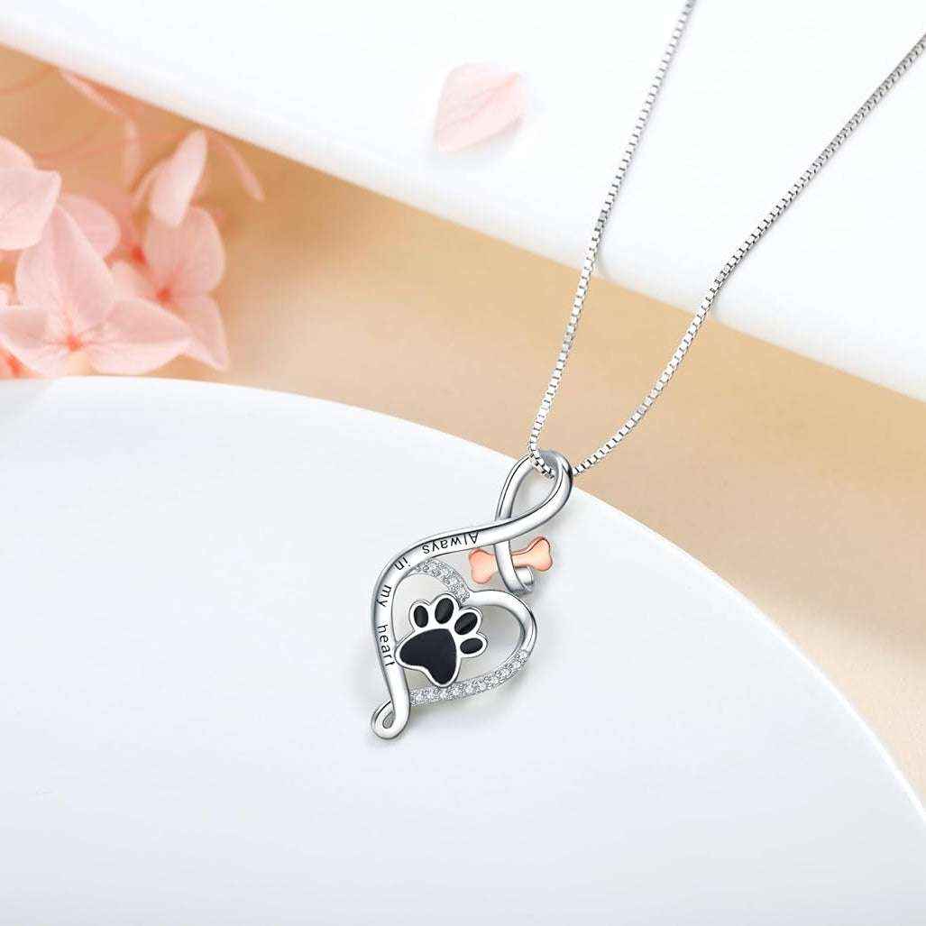 Lucky Paw Necklace with Heart, Bone & Infinity – “Always in My Heart” Pendant