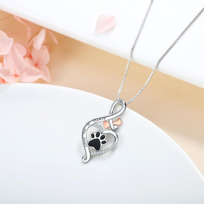 Lucky Paw Necklace with Heart, Bone & Infinity – “Always in My Heart” Pendant