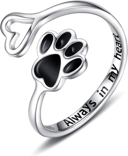 Handcrafted Paw & Heart Ring – Adjustable 925 Sterling Silver VIP