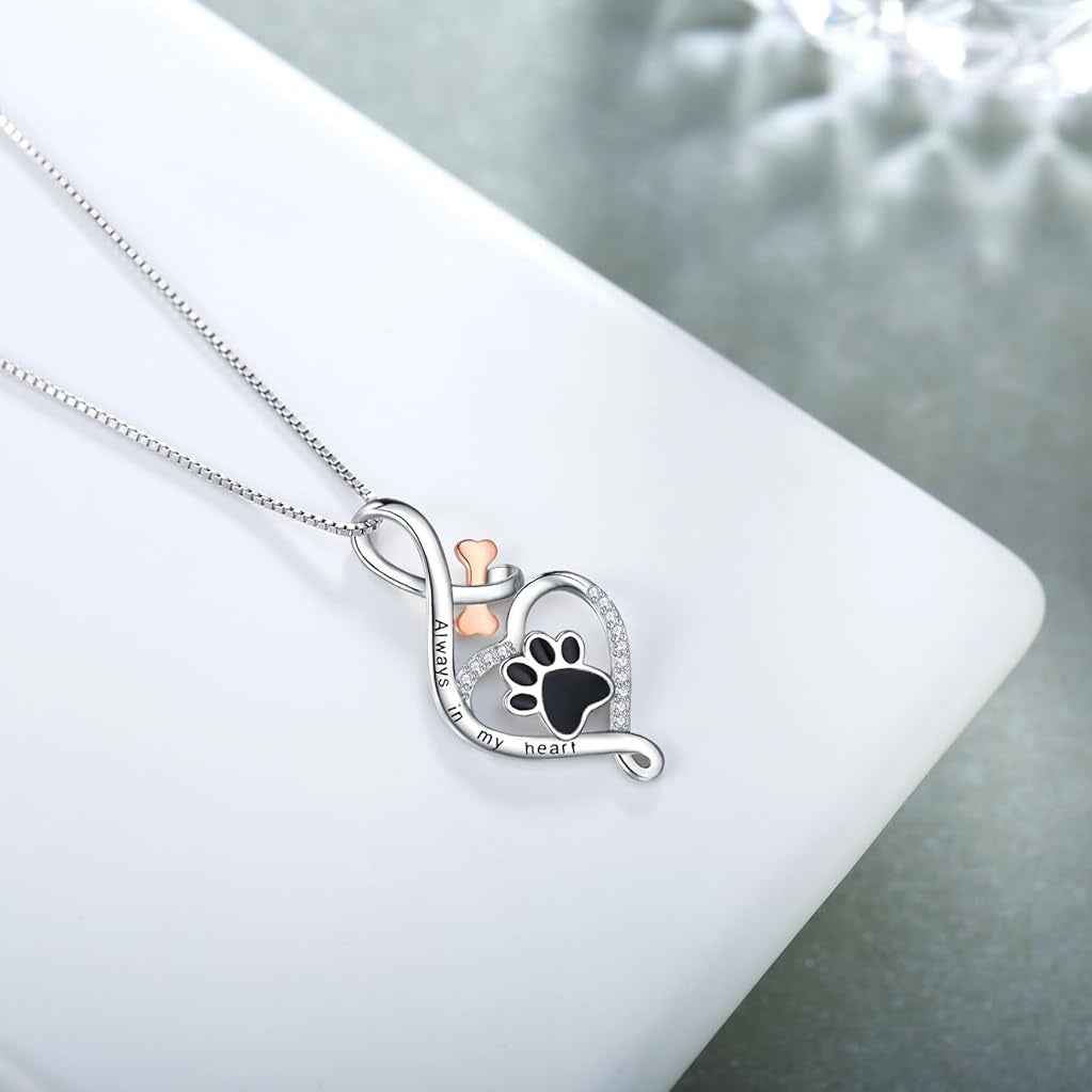 Lucky Paw Necklace with Heart, Bone & Infinity – “Always in My Heart” Pendant VIP