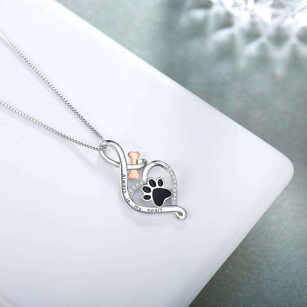 Lucky Paw Necklace with Heart, Bone & Infinity – “Always in My Heart” Pendant