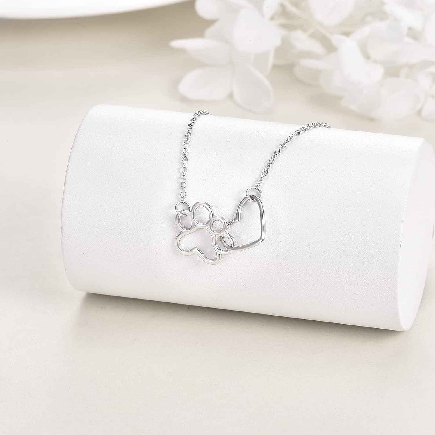 Sterling Silver Paw Print Necklace – Heart Crystal Pendant VIP