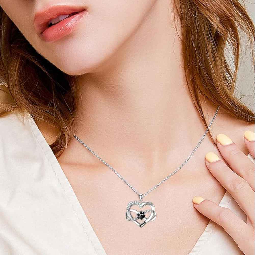 Infinity Heart & Paw Necklace in 925 Sterling Silver with Zirconia VIP