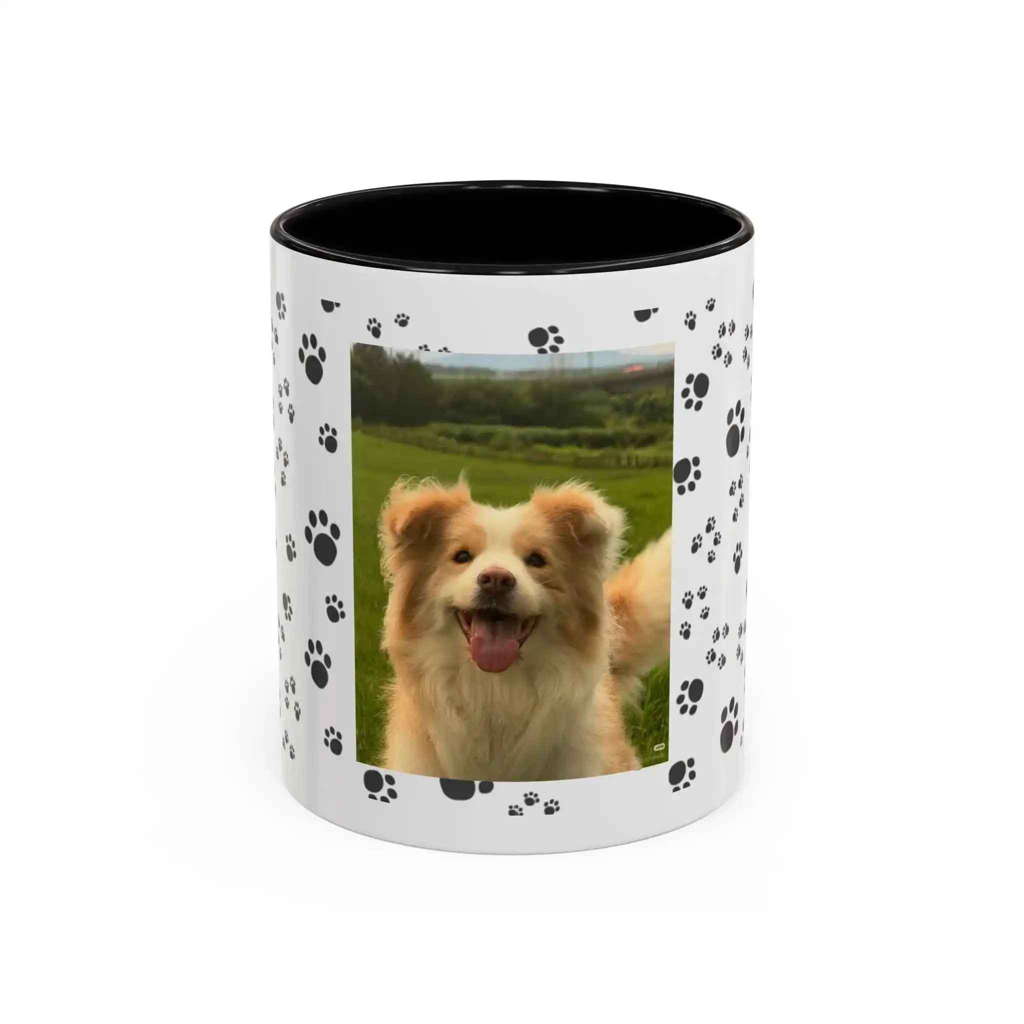 Paw Print Photo Accent Coffee Mug — Personalized Dog Portrait Mug