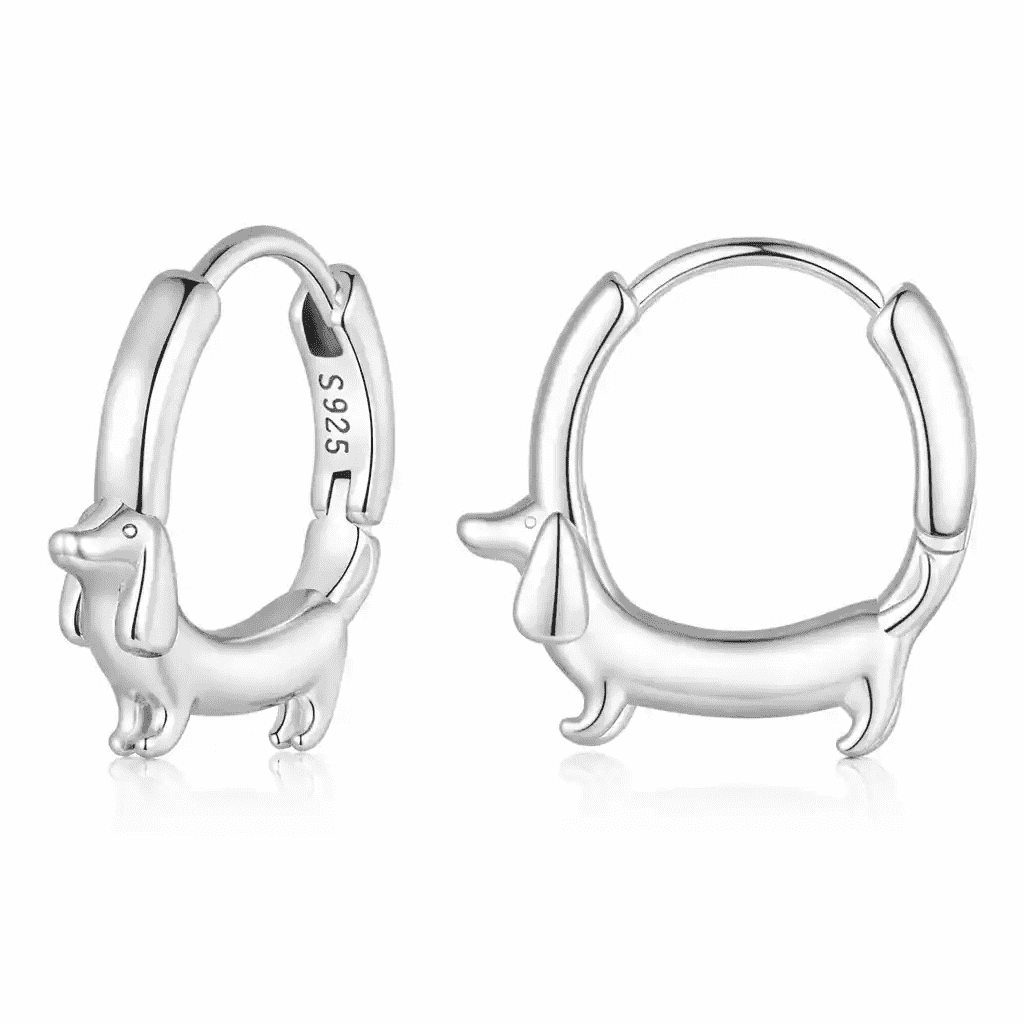 925 Sterling Silver Dachshund Hoop Earrings