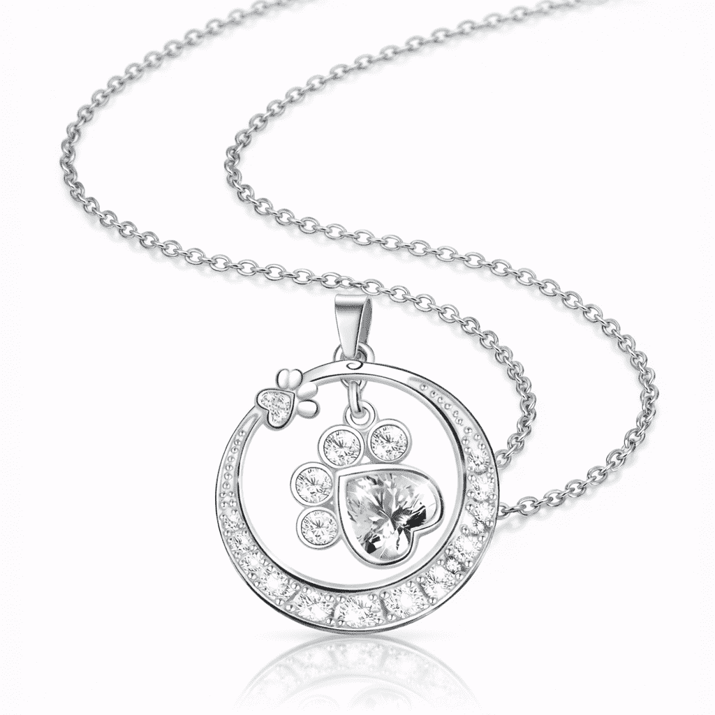 Cute Paw Print Necklace in 925 Sterling Silver with Cubic Zirconia