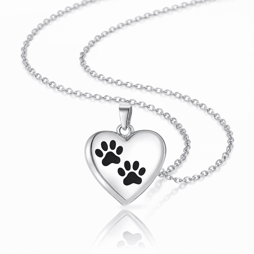 Pet Memorial Urn Necklace – Heart-Shaped Pendant with Paw Engraving