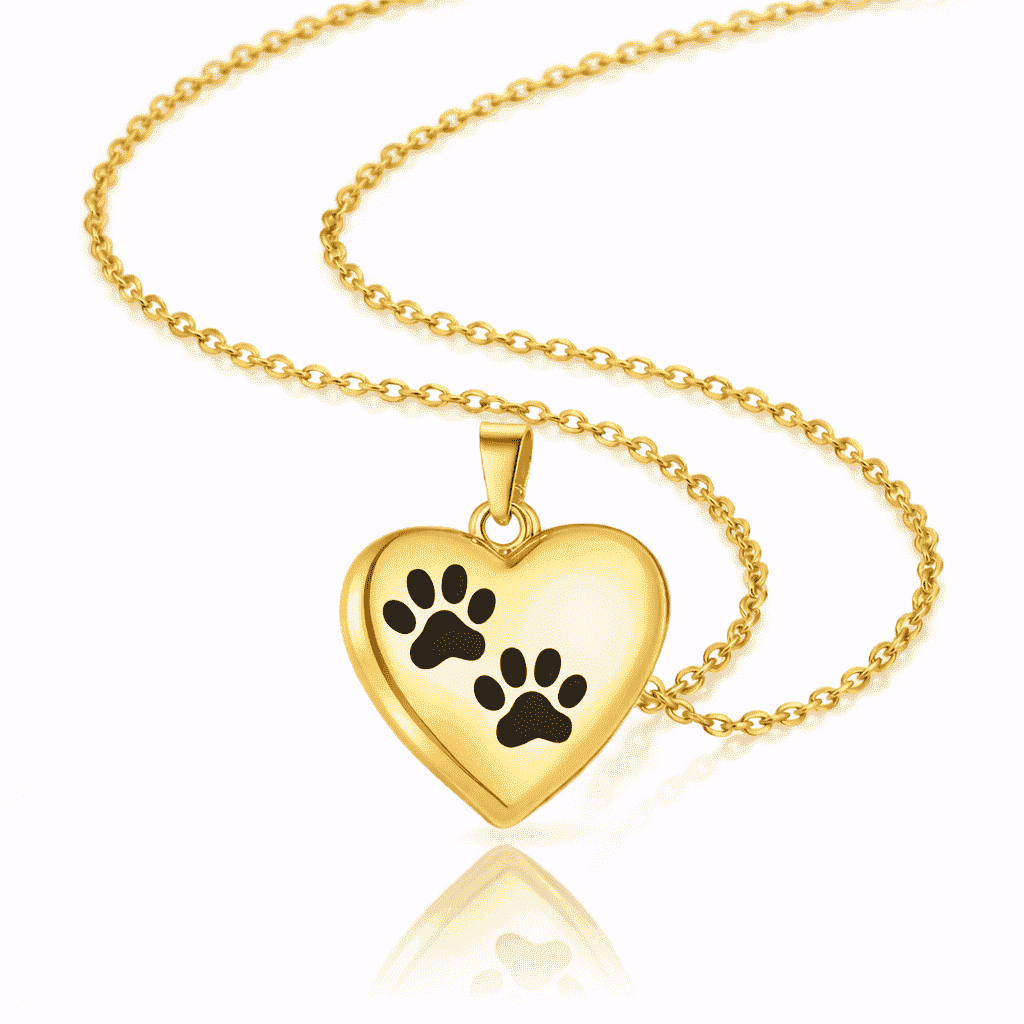 Pet Memorial Urn Necklace – Heart-Shaped Pendant with Paw Engraving