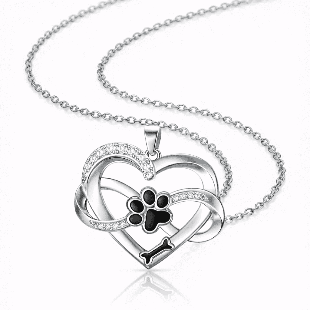 Infinity Heart & Paw Necklace in 925 Sterling Silver with Zirconia