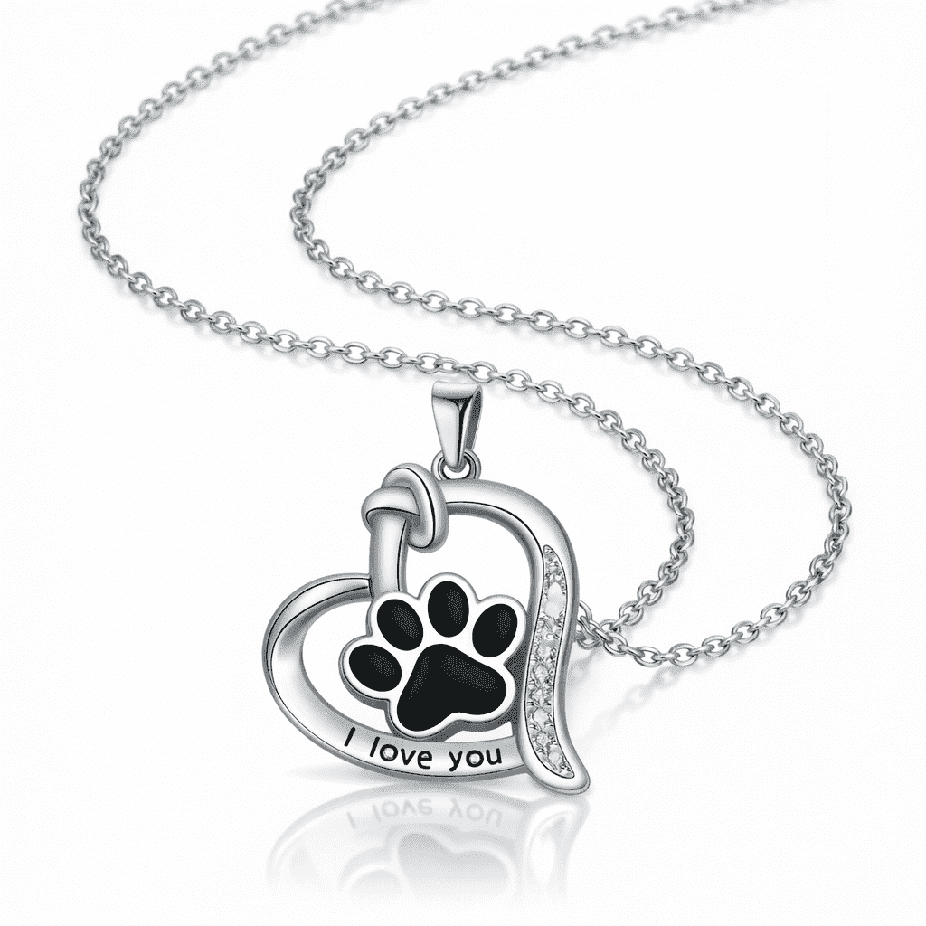Heart-shaped Dog Paw Print Necklace with Zirconia