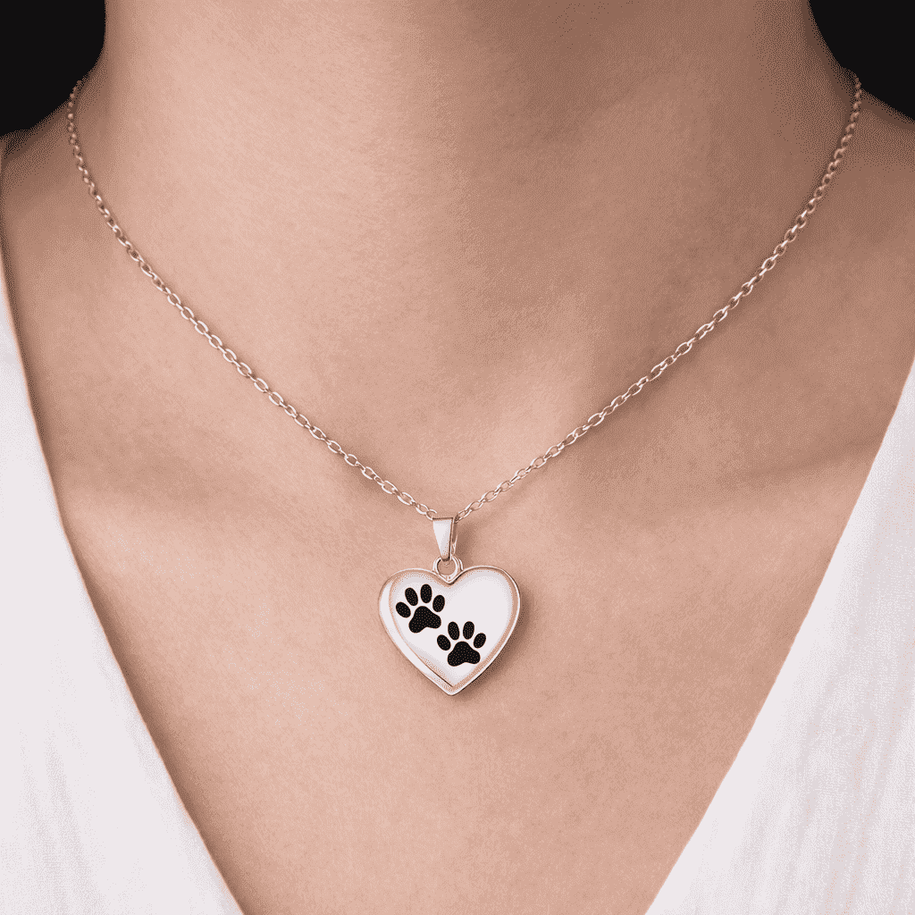 Pet Memorial Urn Necklace – Heart-Shaped Pendant with Paw Engraving