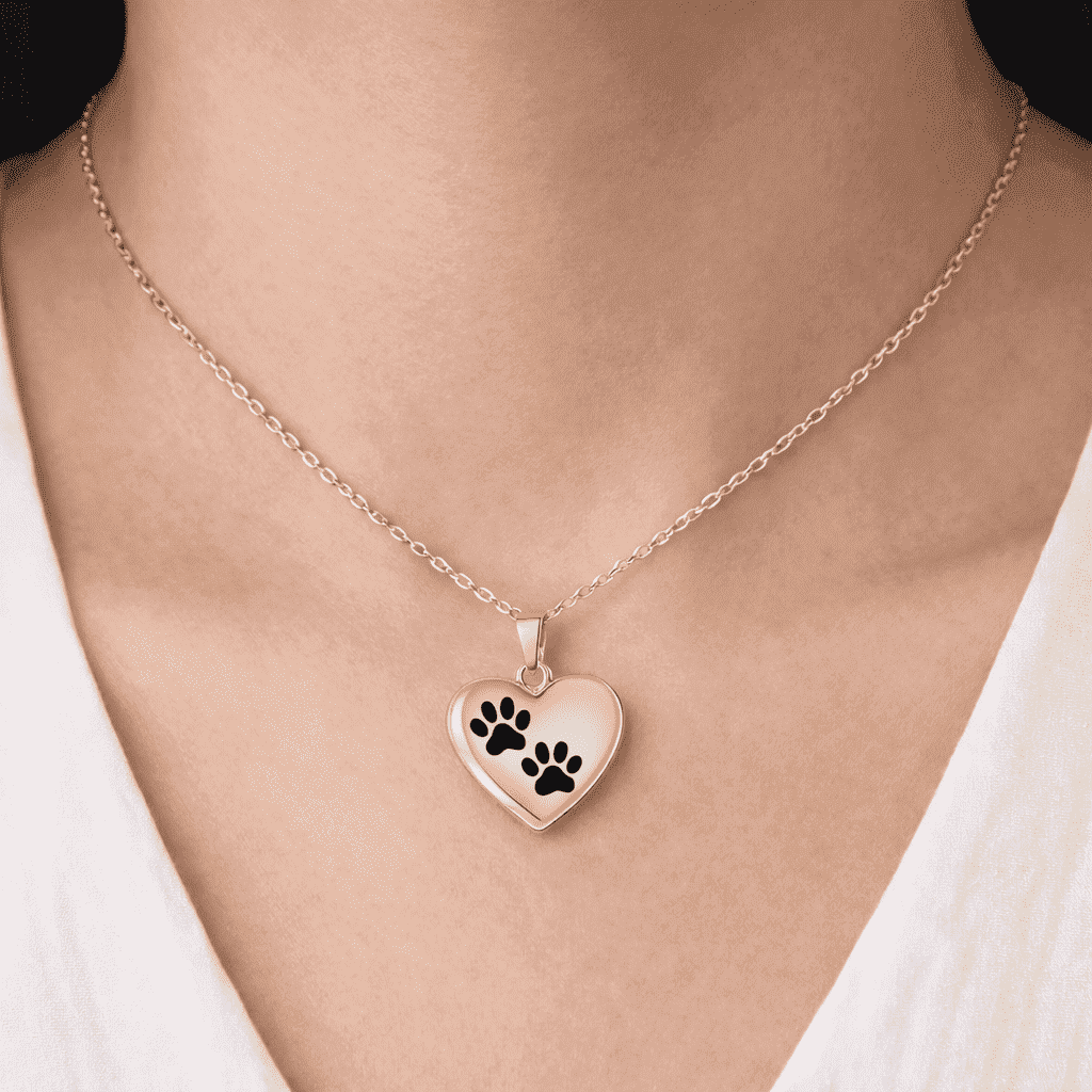 Pet Memorial Urn Necklace – Heart-Shaped Pendant with Paw Engraving