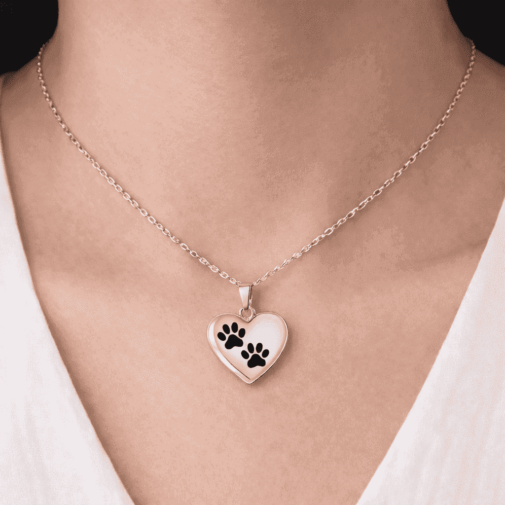 Pet Memorial Urn Necklace – Heart-Shaped Pendant with Paw Engraving