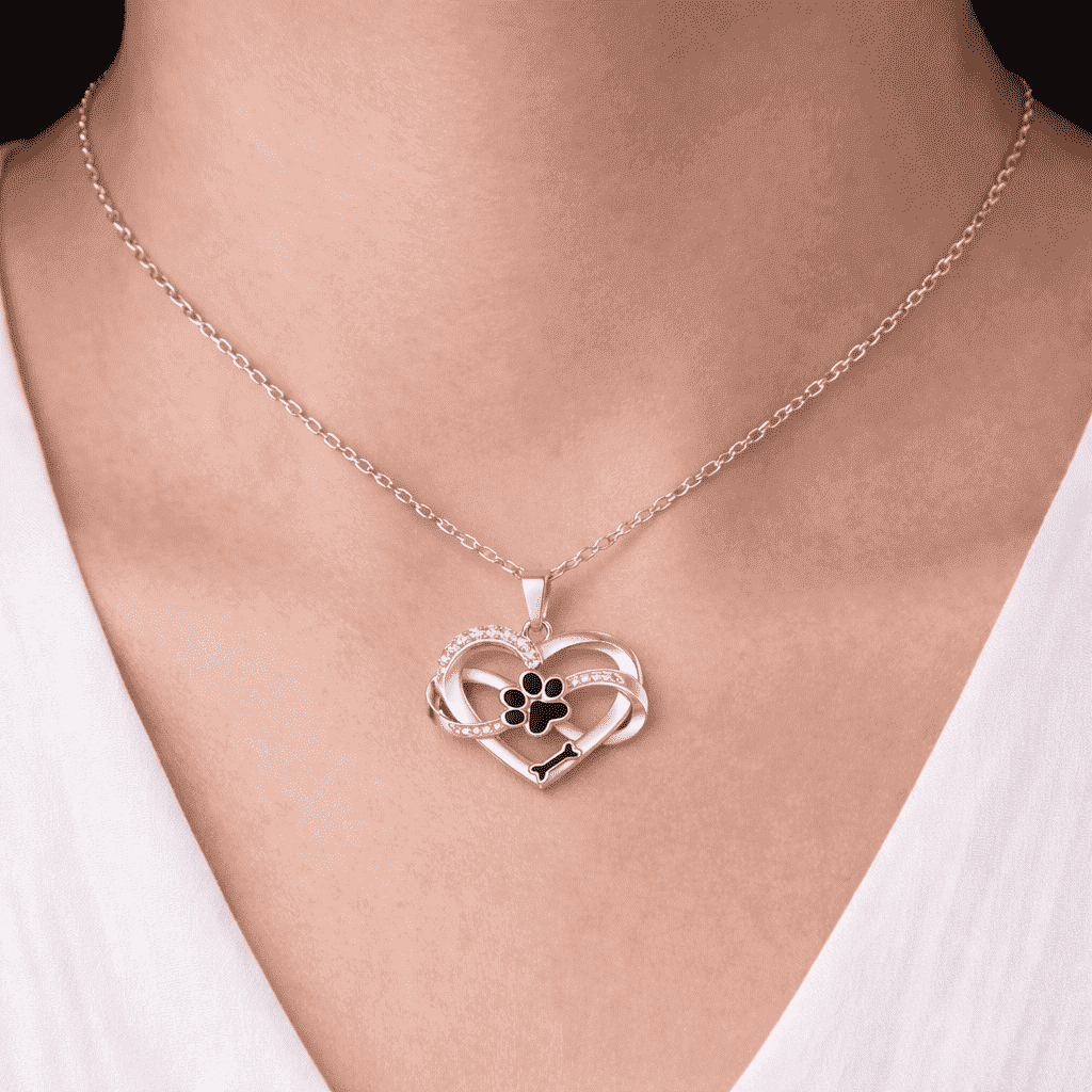 Infinity Heart & Paw Necklace in 925 Sterling Silver with Zirconia