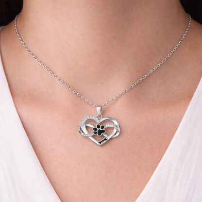 Infinity Heart & Paw Necklace in 925 Sterling Silver with Zirconia