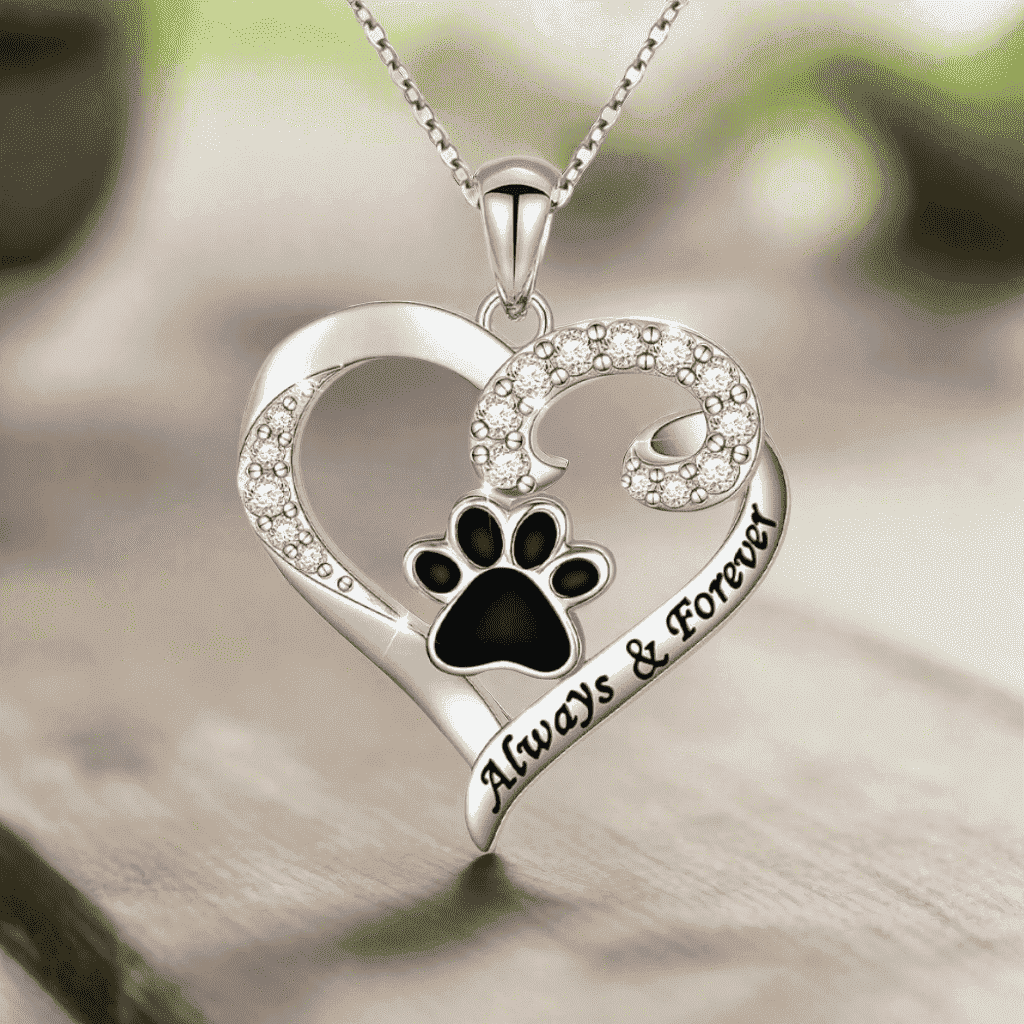 Dog Paw Necklace – Heart Design in Stainless Steel with Zirconia VIP