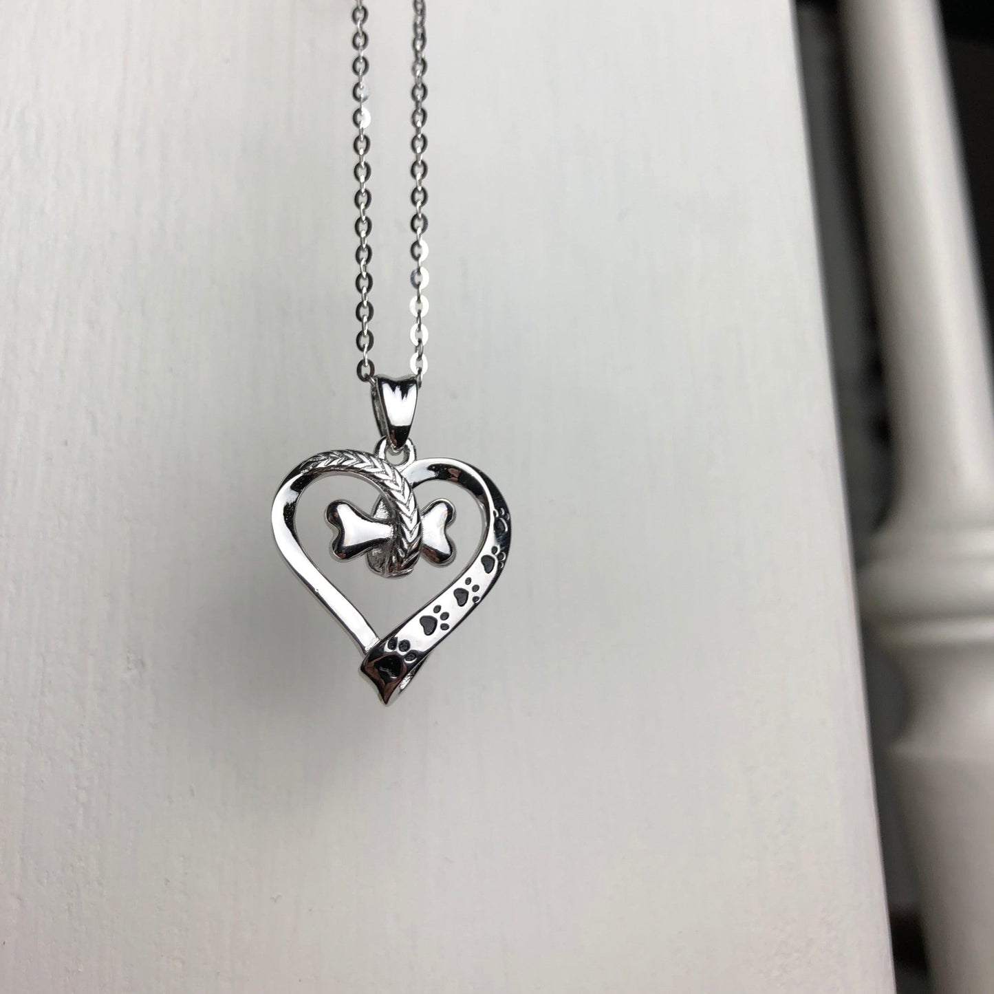 Dog Paw and Heart Necklace in Stainless Steel