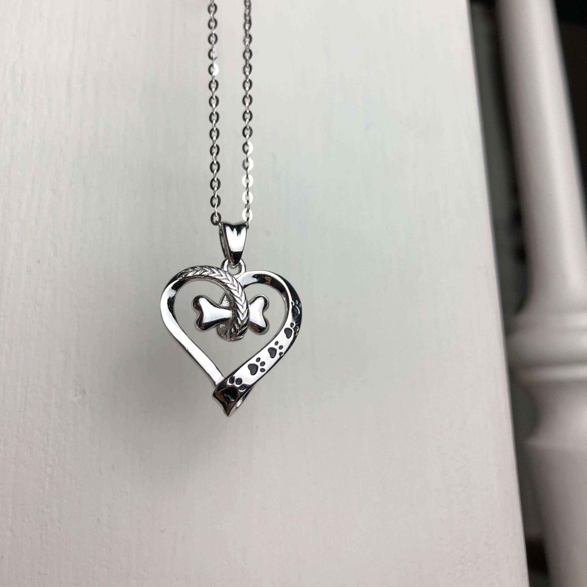Dog Paw and Heart Necklace in Stainless Steel