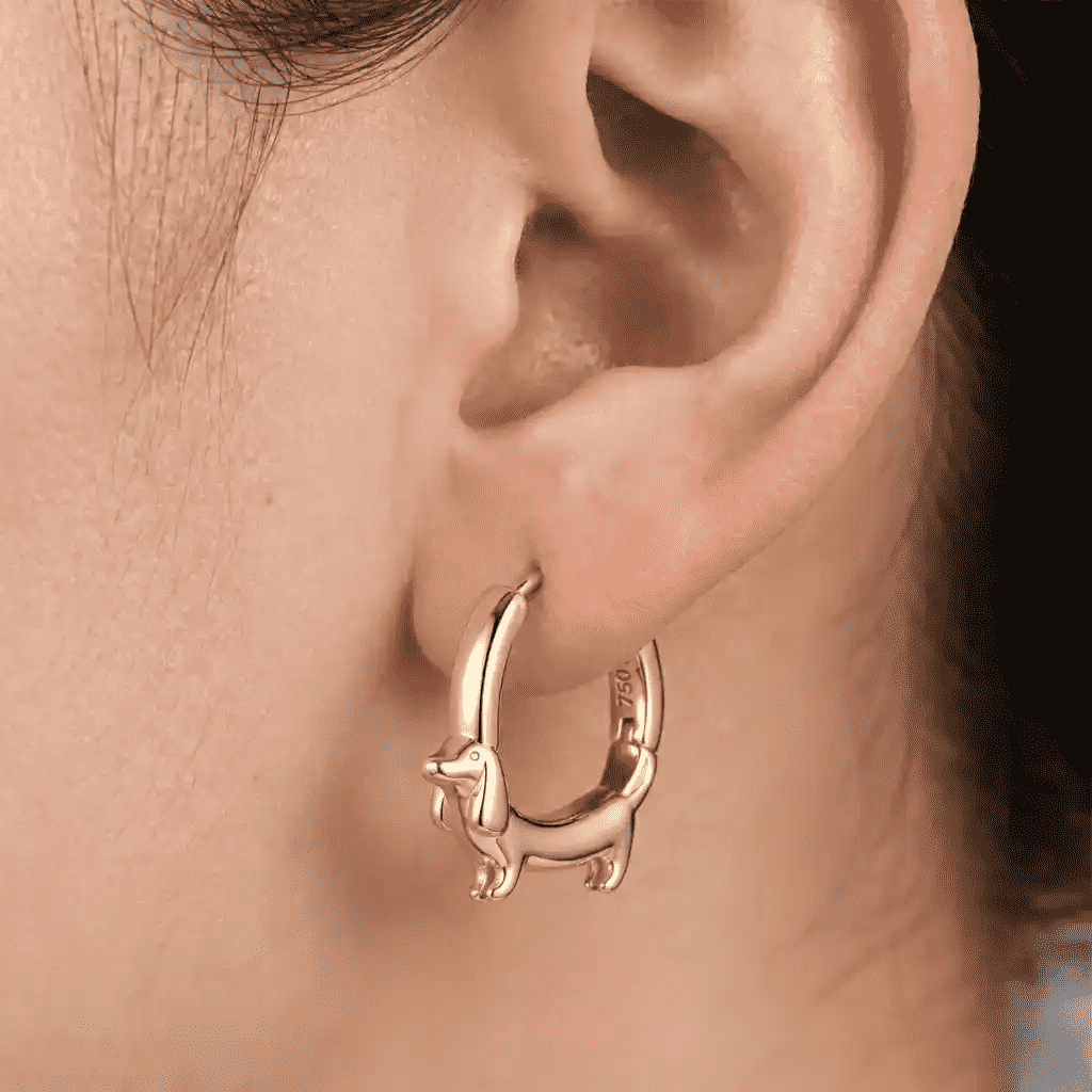 925 Sterling Silver Dachshund Hoop Earrings