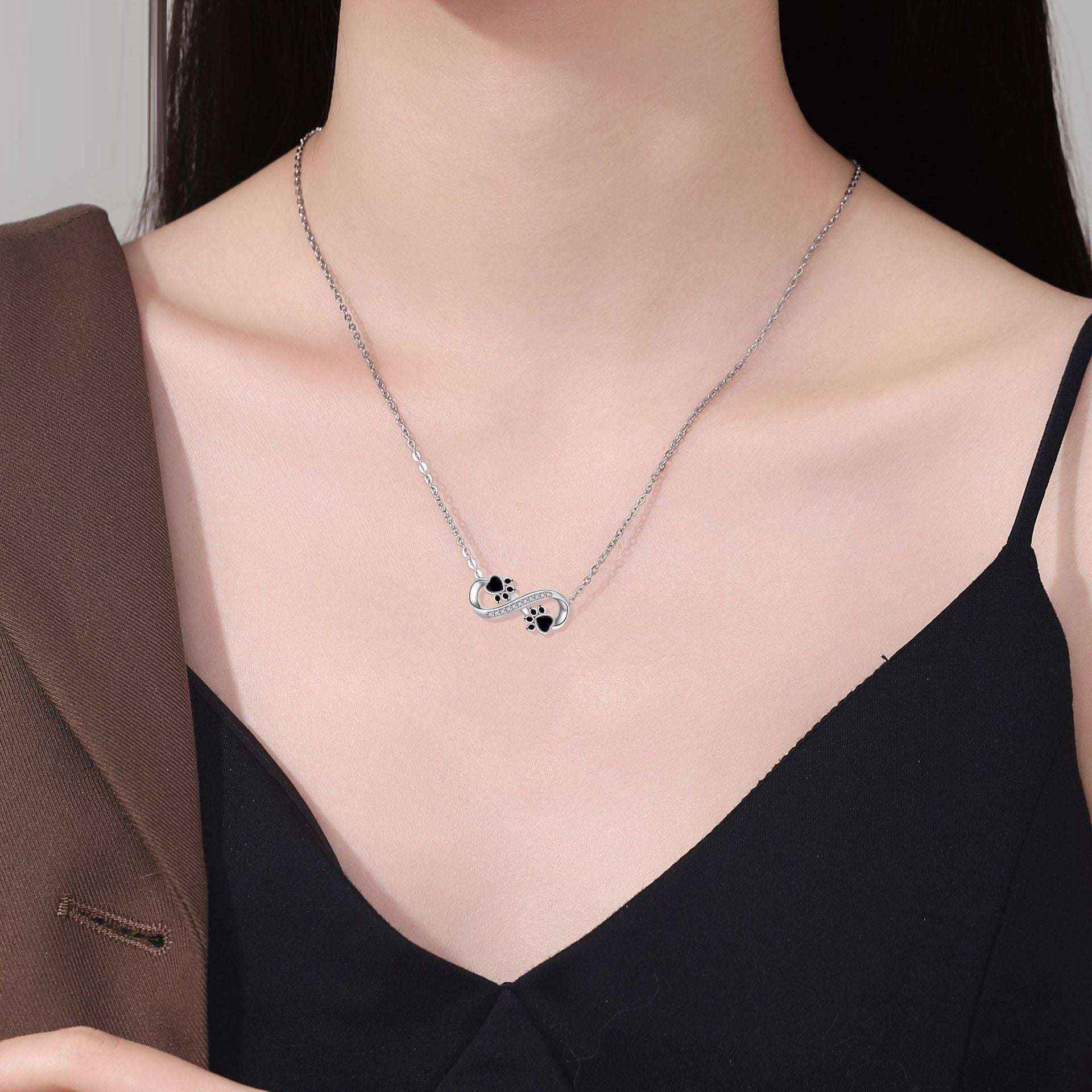 Infinity Paw Print Necklace with Zirconia
