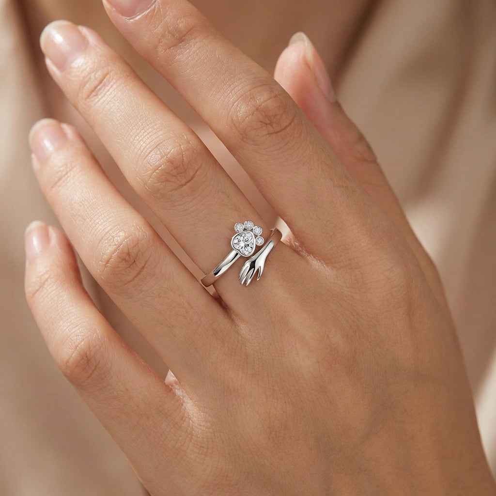 925 Sterling Silver Adjustable Ring – Hand and Paw Print Design VIP