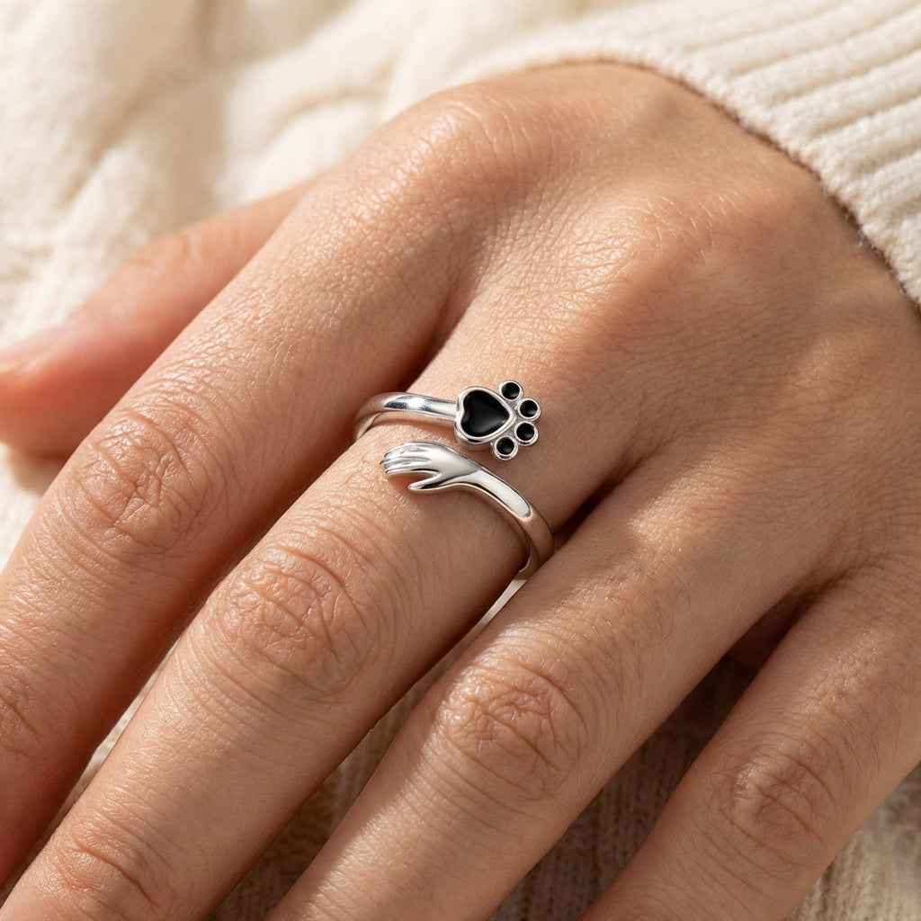 925 Sterling Silver Adjustable Ring – Hand and Paw Print Design VIP