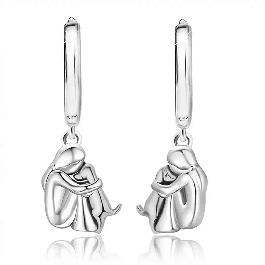 Two Tone Little Girl and Dog Earrings