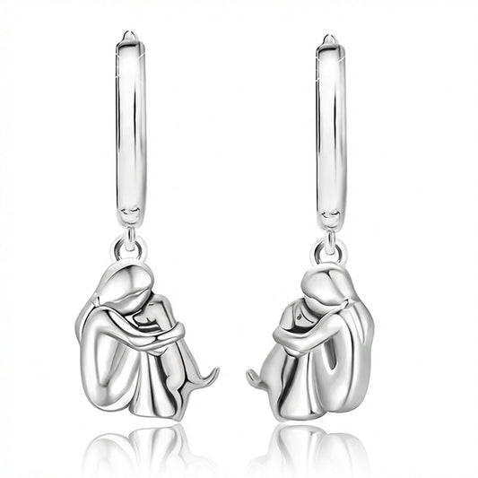 Two Tone Little Girl and Dog Earrings