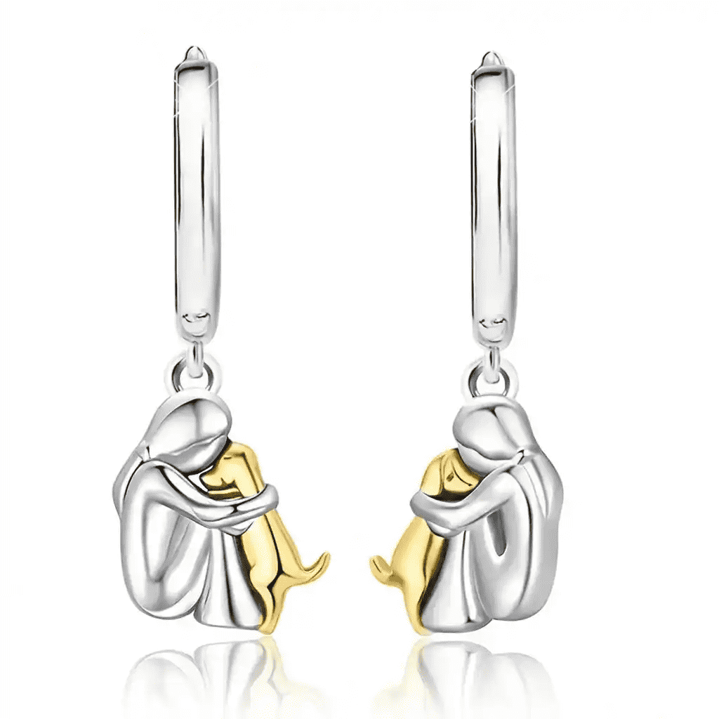 Two Tone Little Girl and Dog Earrings