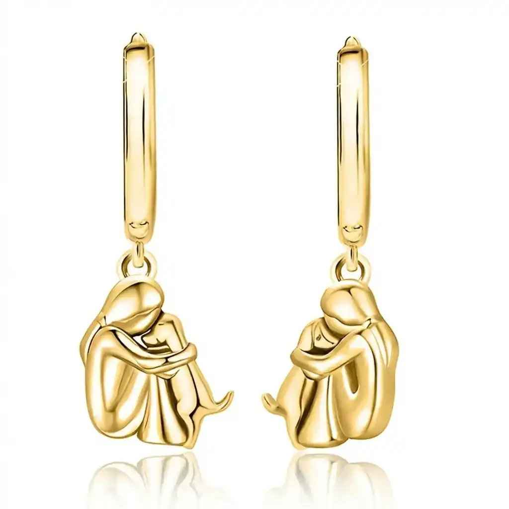 Two Tone Little Girl and Dog Earrings