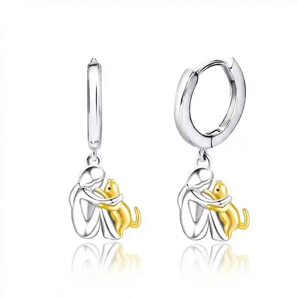 Two Tone Little Girl and Dog Earrings