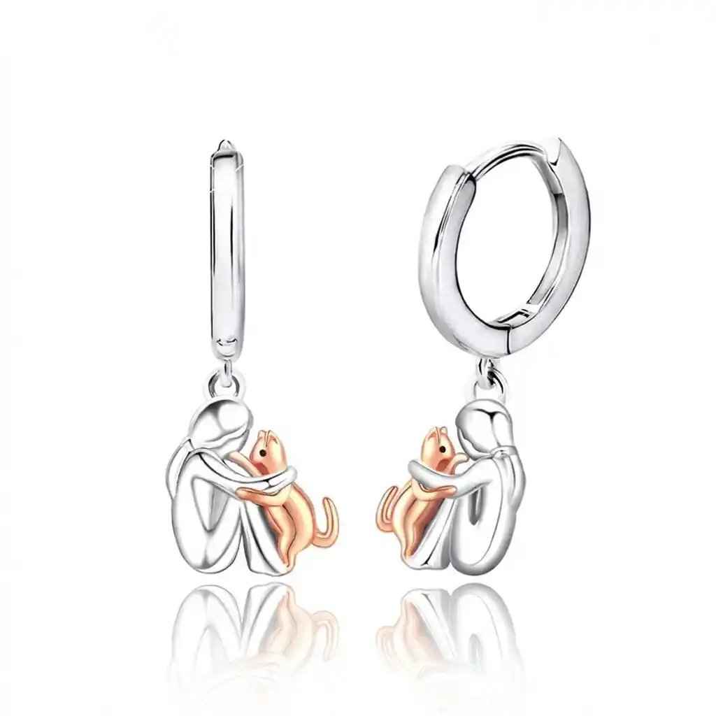 Two Tone Little Girl and Dog Earrings