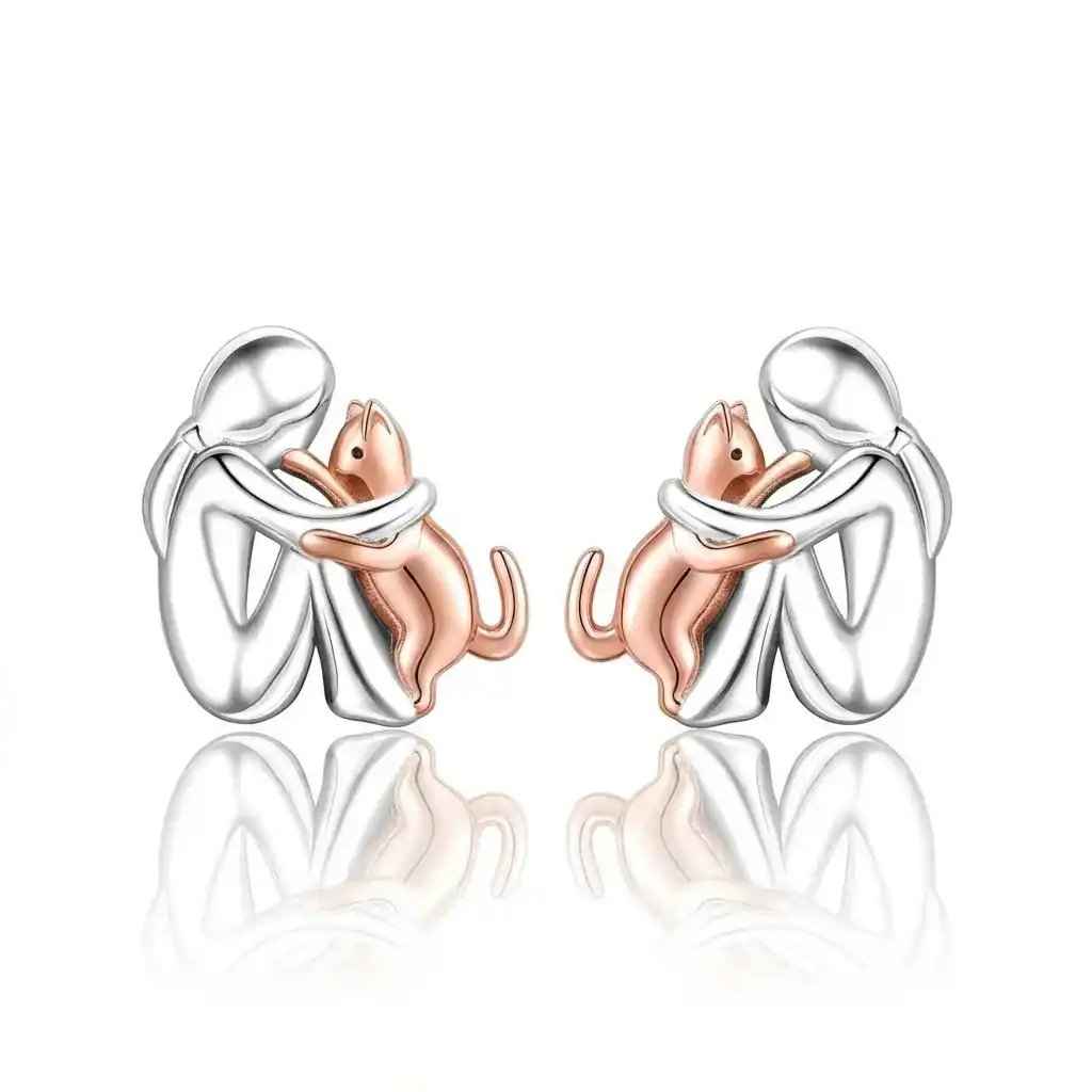Two Tone Little Girl and Dog Earrings