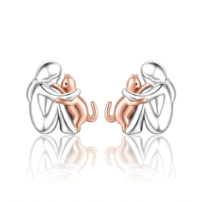 Two Tone Little Girl and Dog Earrings