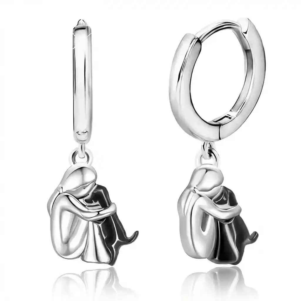 Two Tone Little Girl and Dog Earrings