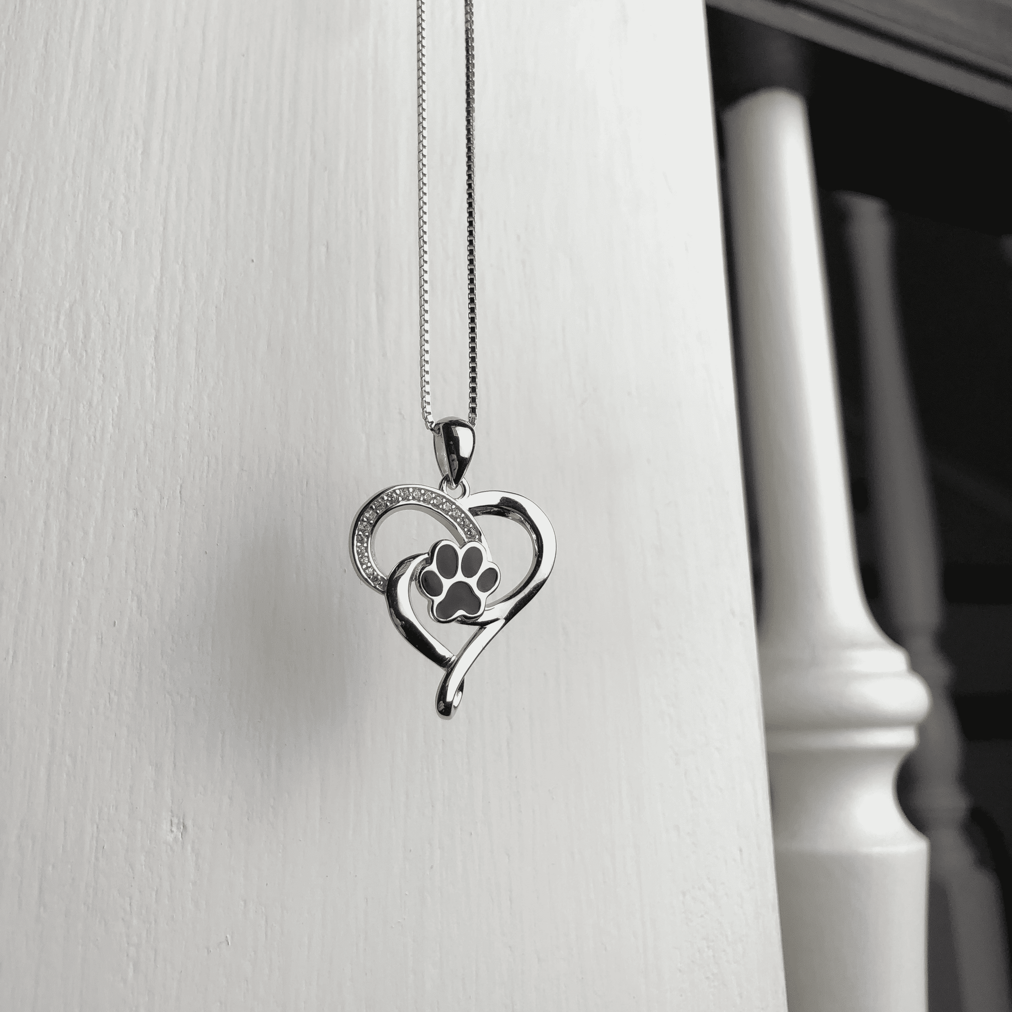 Stainless Steel Infinity Necklace with Heart & Paw
