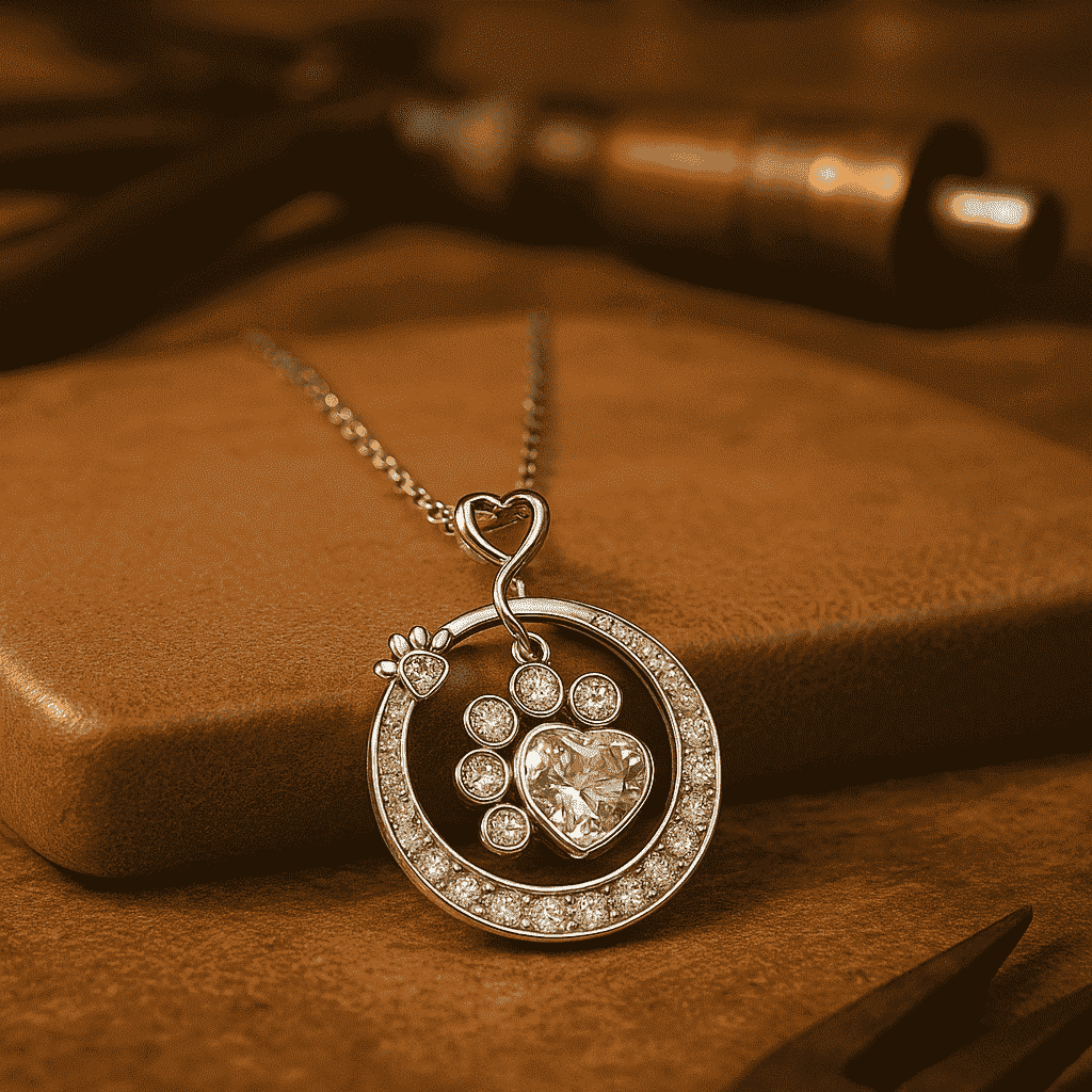 Cute Paw Print Necklace in 925 Sterling Silver with Cubic Zirconia VIP