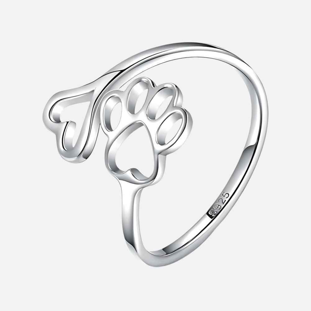 Handcrafted Paw & Heart Ring – Adjustable 925 Sterling Silver VIP