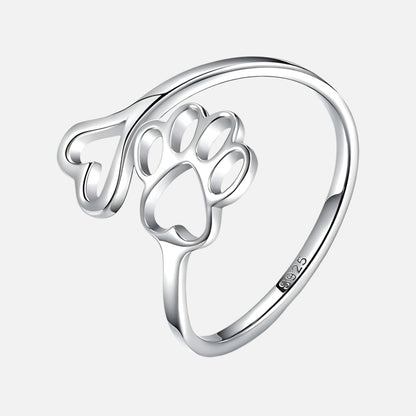 Handcrafted Paw & Heart Ring – Adjustable 925 Sterling Silver VIP
