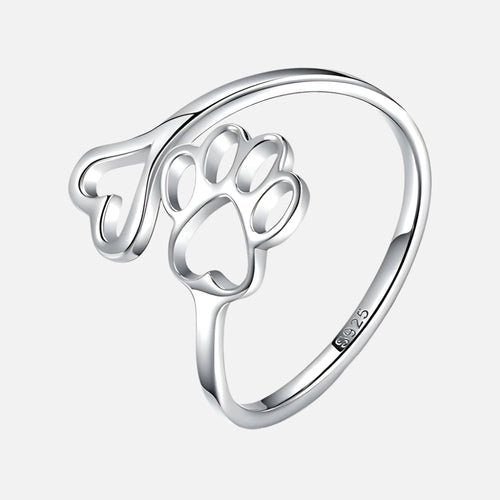 Handcrafted Paw & Heart Ring – Adjustable 925 Sterling Silver VIP